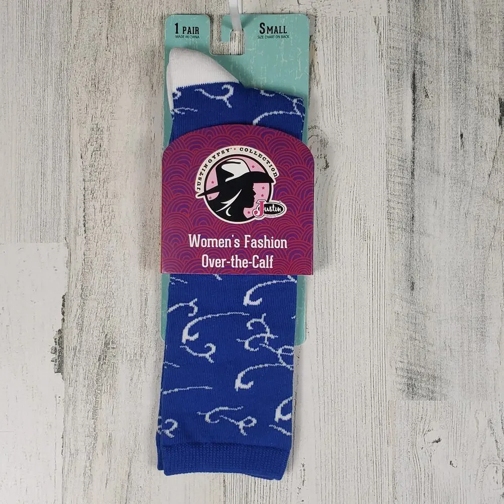 NWT Justin Boots Fashion Cushioned Sole Over The Calf Socks Women's Size Small